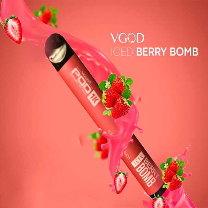 VGOD Iced Berry Bomb disposable vape with strawberries